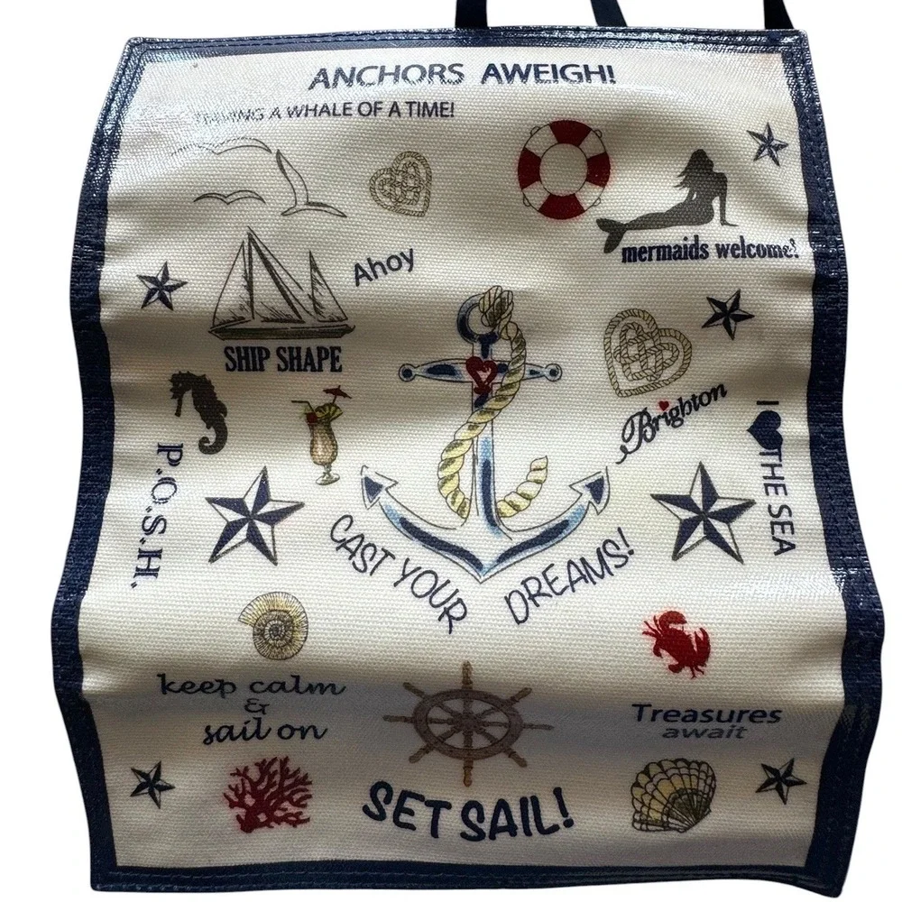 Brighton Nautical Jewelry Roll Organizer Navy Blue Velvet Travel Case Anchors